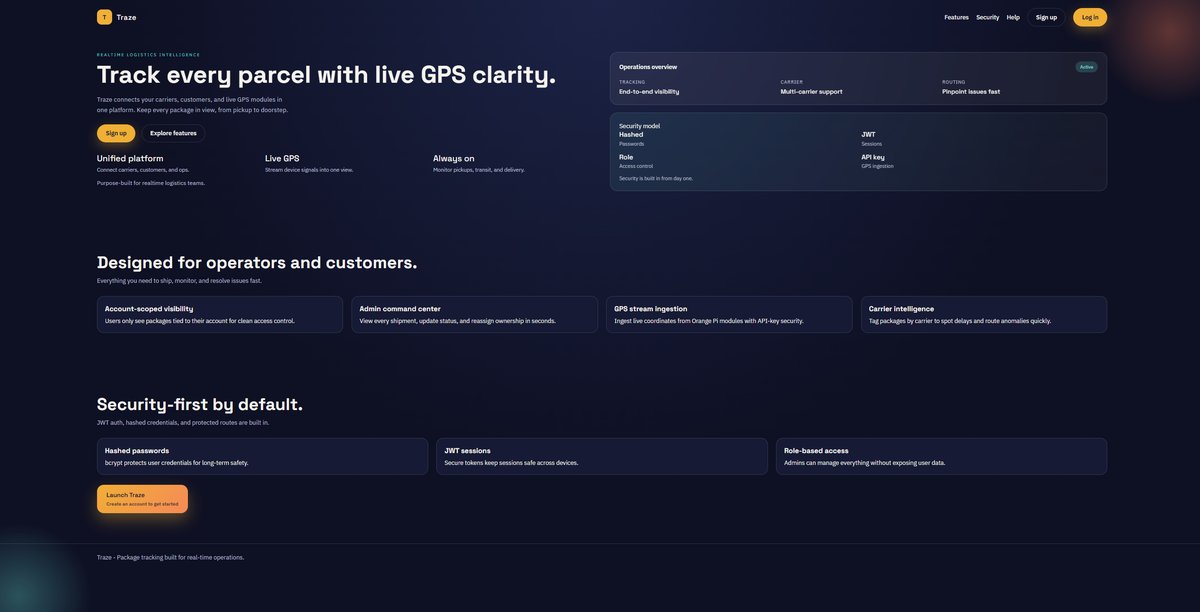 Traze — real-time parcel tracking web app